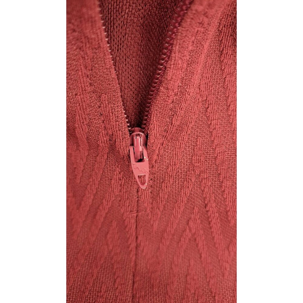 Vintage Handmade Maroon Dress Gold Gimp Trim Long Sleeve Chevron Texture Zip 70s - Picture 12 of 16